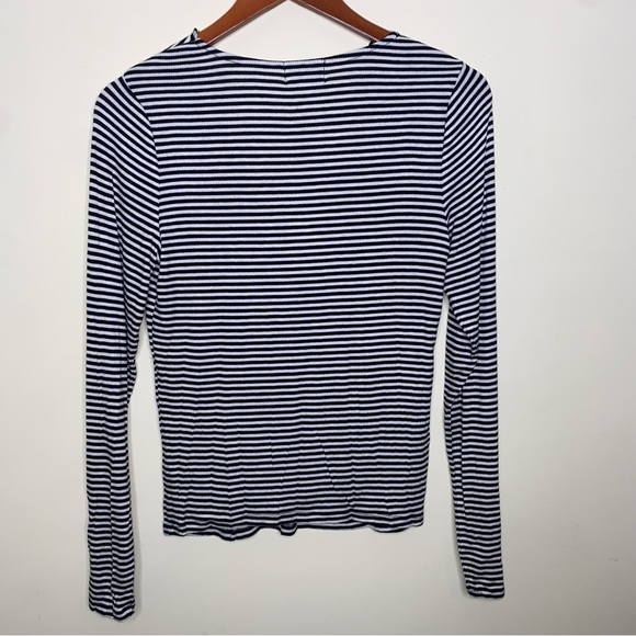 NWT Socialite Small Black and White Striped Soft Top with Scalloped V-Neckline - Picture 5 of 7